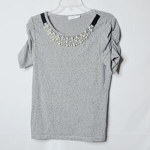 Ricki's scoop neck pearl embellished neckline top